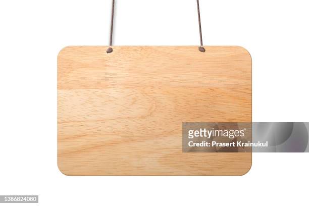 wooden sign hanging isolated on white background. - placard stock pictures, royalty-free photos & images