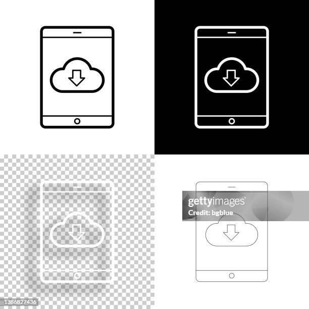 cloud download to tablet pc. icon for design. blank, white and black backgrounds - line icon - clouds black background stock illustrations