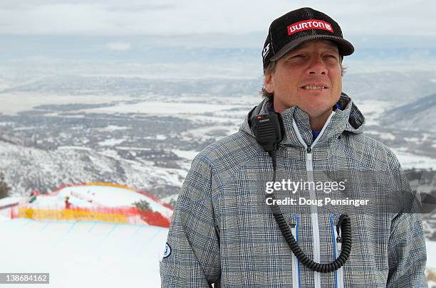 Peter Foley, U.S. Snowboarding Head Coach, watches training prior to snowboard cross qualification during the Sprint U.S. Grand Prix at The Canyons...