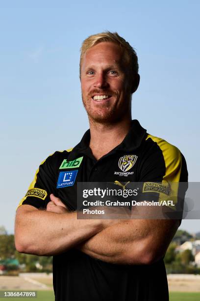 Richmond Coach Steven Morris poses during the 2022 VFL Season Launch and Media Opportunity at Coburg Football Club on March 21, 2022 in Melbourne,...