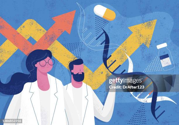 pharmakogenomik nimmt zu - medizinische forschung stock-grafiken, -clipart, -cartoons und -symbole