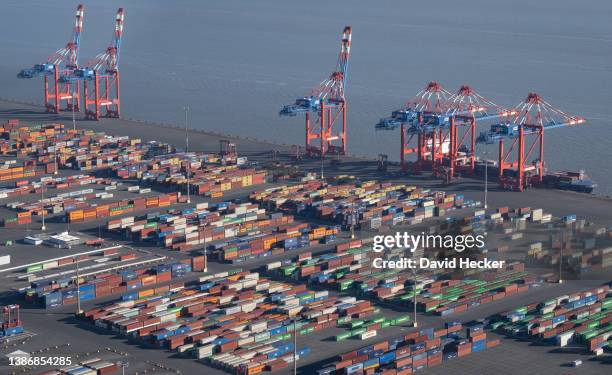 The Jade-Weser-Port for container shipping stands on March 10, 2022 in Wilhelmshaven, Germany. The ongoing war in Ukraine, coupled with international...