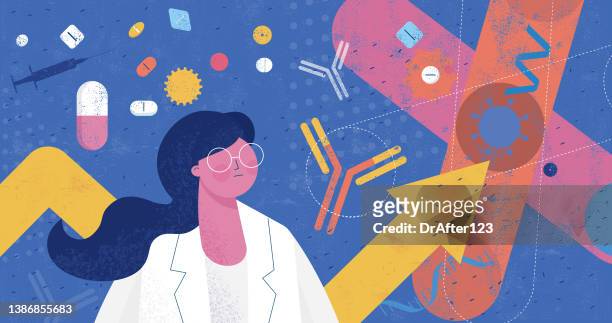 ilustrações, clipart, desenhos animados e ícones de conceito de bioquímica de farmácia - medicamento