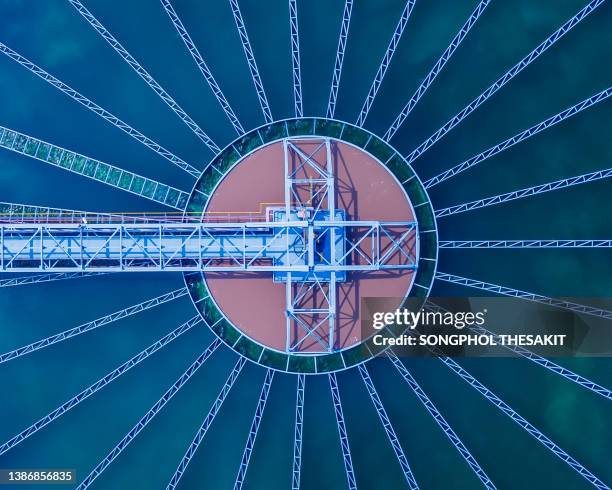 aerial view/a water treatment pond in the water supply that turns natural water for consumption. - filtered stock pictures, royalty-free photos & images