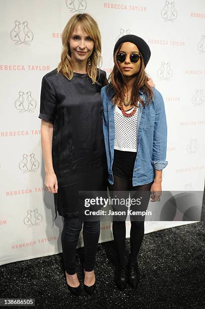 Designer Rebecca Taylor and actress Zoe Kravitz pose backstage at the Rebecca Taylor Fall 2012 fashion show during Mercedes-Benz Fashion Week at The...