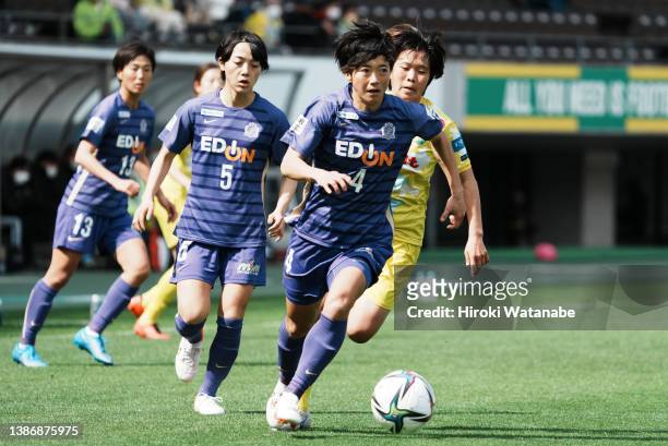 Kaede Nakamura of Sanfrecce Hiroshima Regina in action during the WE League match between JEF United Chiba Ladies and Sanfrecce Hiroshima Regina at...
