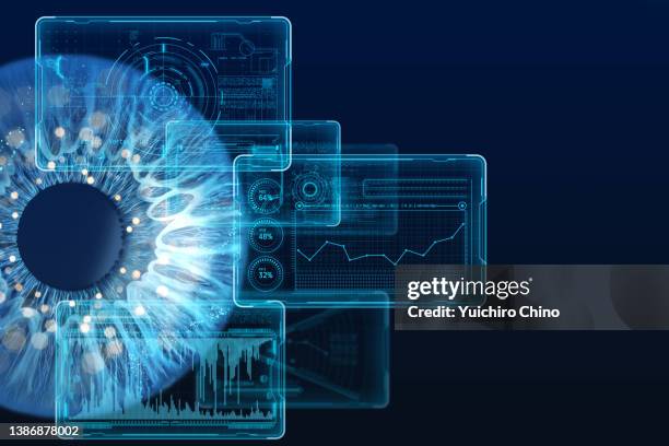 biometric eye scan and data - tecnología sanitaria fotografías e imágenes de stock