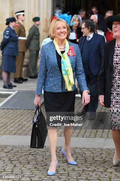 Dame Esther Rantzen arrives at Westminster Abbey for a Thanksgiving Service In Memory of Dame Vera Lynn on March 21, 2022 in London, England.