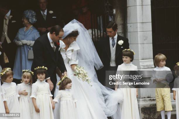 Conservative politician Nicholas Soames marries Catherine Weatherall at St Margaret's Church in Westminster, London, with Prince Charles as his Best...