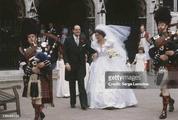 Conservative politician Nicholas Soames marries Catherine Weatherall at St Margaret's Church in Westminster, London, 4th June 1981.