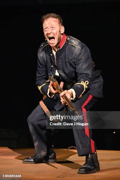 Kevin Clifton plays the role of the Artilleryman during the dress rehearsal of Jeff Wayne's "The War Of The Worlds" stage tour on March 21, 2022 in...