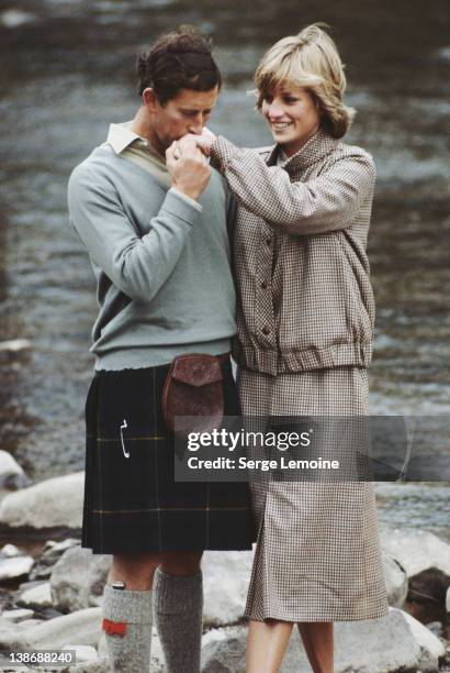 Prince Charles and Diana, Princess of Wales pose together during their honeymoon in Balmoral, Scotland, 19th August 1981.