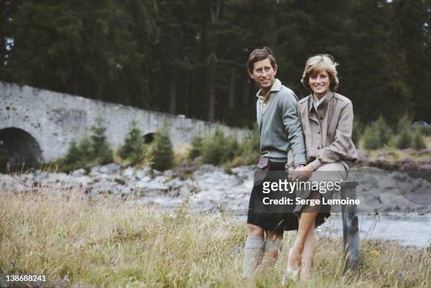Prince Charles and Diana, Princess of Wales pose together during their honeymoon in Balmoral, Scotland, 19th August 1981.