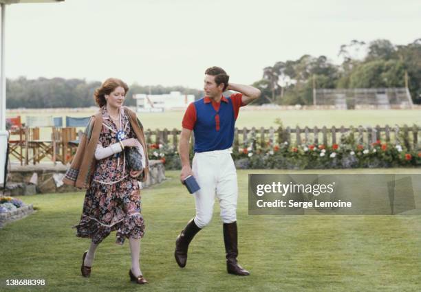 Sarah Spencer with her future brother-in-law, Prince Charles, at a polo match, July 1977. She is the older sister of Diana, the future Princess of...