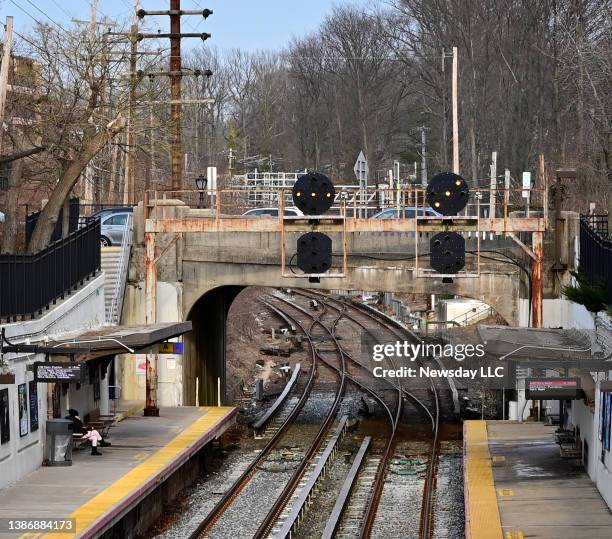 Photo of the Barstow Road bridge over the Long Island Rail Road Port Washington branch in Great Neck, New York on March 1, 2022. It is one of nine...