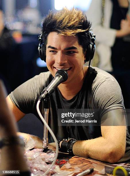 Recording artist Adam Lambert backstage at the GRAMMYs Dial Global Radio Remotes during The 54th Annual GRAMMY Awards at Staples Center on February...