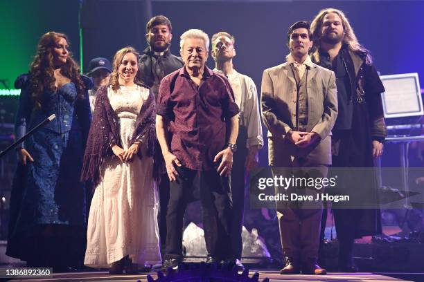 Composer and producer Jeff Wayne with cast members Kevin Clifton, Claire Richards, Duncan James, Nathan James, Justin Hayward and Anna-Marie Wayne...