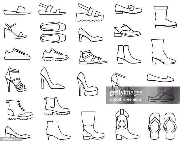 damenschuhe outline icons - eleganter schuh stock-grafiken, -clipart, -cartoons und -symbole