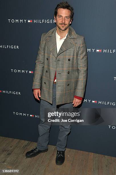 Actor Bradley Cooper poses backstage at the Tommy Hilfiger Men's Fall 2012 fashion show during Mercedes-Benz Fashion Week on February 10, 2012 in New...