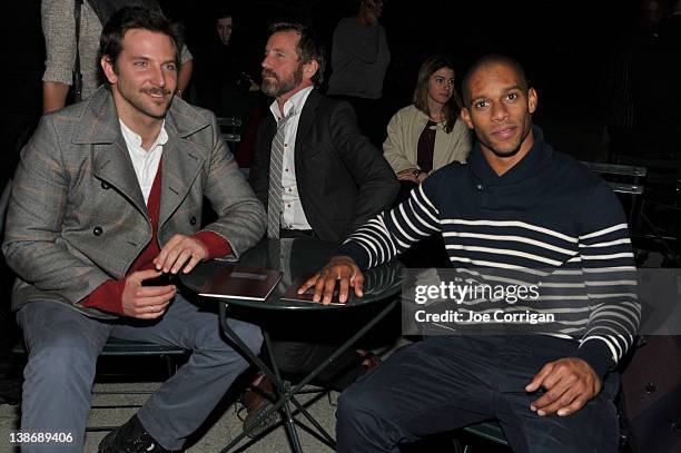 Actor Bradley Cooper and New York Giants wide receiver Victor Cruz attend the Tommy Hilfiger Men's Fall 2012 fashion show during Mercedes-Benz...
