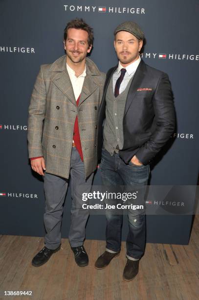 Actors Bradley Cooper and Kellan Lutz pose backstage at the Tommy Hilfiger Men's Fall 2012 fashion show during Mercedes-Benz Fashion Week on February...