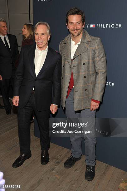 Designer Tommy Hilfiger and actor Bradley Cooper pose backstage at the Tommy Hilfiger Men's Fall 2012 fashion show during Mercedes-Benz Fashion Week...