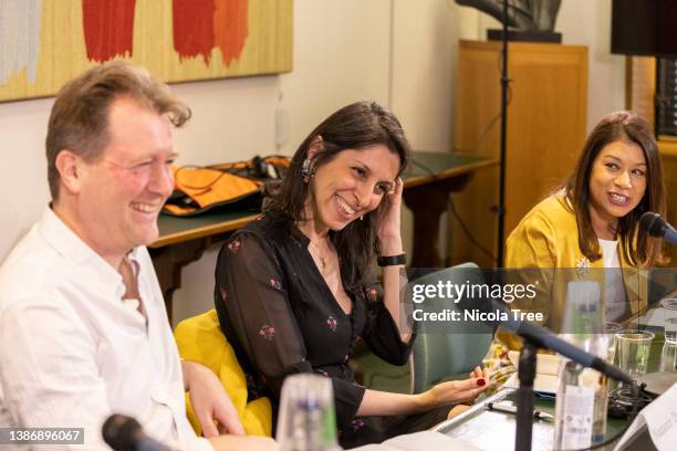 Nazanin Zaghari-Ratcliffe, Richard Ratcliffe and Labour MP Tulip Siddiq attend a press conference on March 21, 2022 in London, England. Mrs...