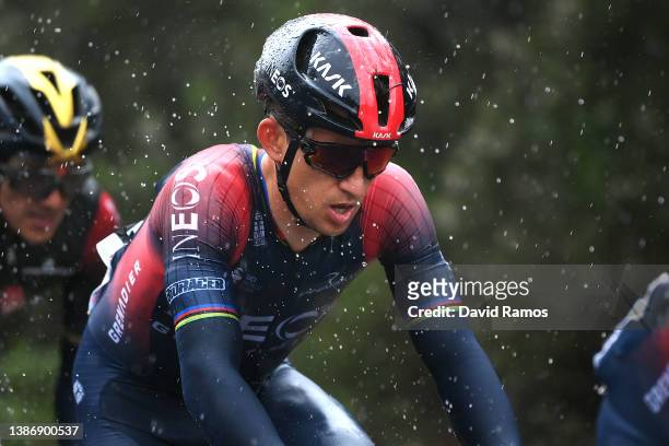 Michal Kwiatkowski of Poland and Team INEOS Grenadiers competes in heavy rain during the 101st Volta Ciclista a Catalunya 2022 - Stage 1a 171km stage...