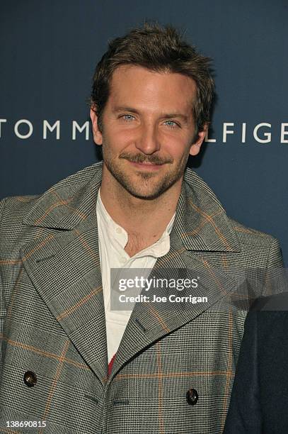Actor Bradley Cooper poses backstage at the Tommy Hilfiger Men's Fall 2012 fashion show during Mercedes-Benz Fashion Week on February 10, 2012 in New...