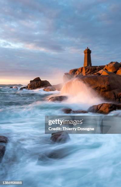 ploumanac'h lighthouse - perros guirec stock pictures, royalty-free photos & images
