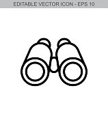 Binoculars sign. Editable stroke line icon. Vector illustration.