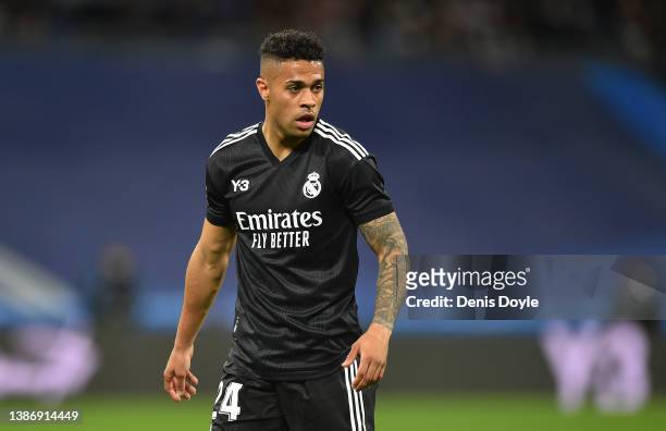 Mariano Diaz of Real Madrid looks on during the LaLiga Santander match between Real Madrid CF and FC Barcelona at Estadio Santiago Bernabeu on March...