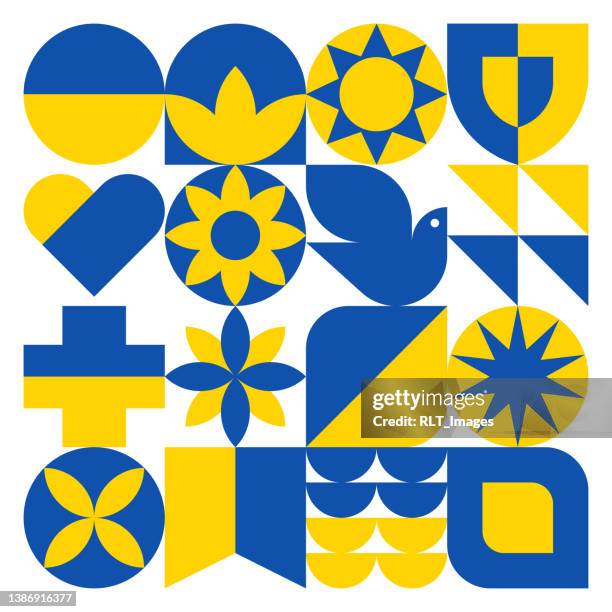 stockillustraties, clipart, cartoons en iconen met modern geometric ukraine graphics - zonnebloemen