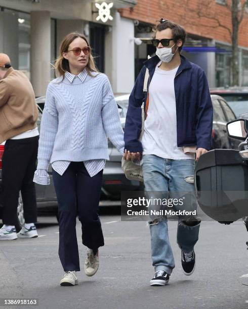 Harry Styles and Olivia Wilde are seen in Soho on March 15, 2022 in London, England.
