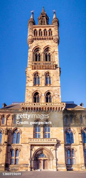 tower of glasgow university's main building - glasgow university stock pictures, royalty-free photos & images