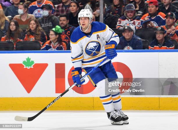Mark Pysyk of the Buffalo Sabres skates during the game against the Edmonton Oilers on March 17, 2022 at Rogers Place in Edmonton, Alberta, Canada.