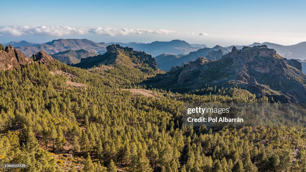 Colorful and scenic View Of Roque Nublo mountains - Tejeda, Gran Canaria, Canary Islands, Spain.