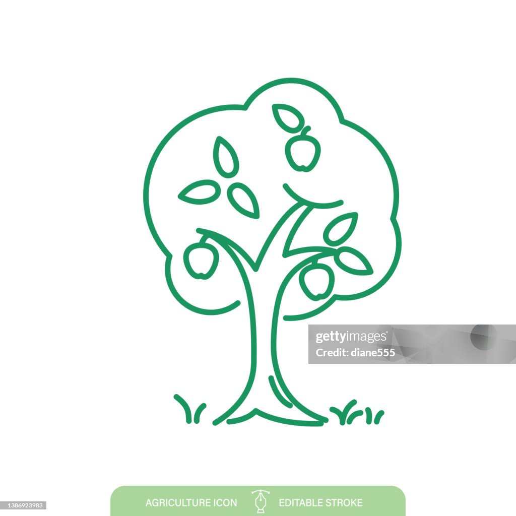 Orchard Apple Tree Agriculture Line icon On A Transparent Background