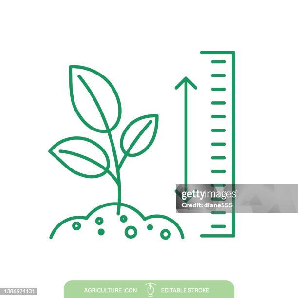 ilustraciones, imágenes clip art, dibujos animados e iconos de stock de icono de línea de agricultura de registro de crecimiento de plantas sobre un fondo transparente - height chart