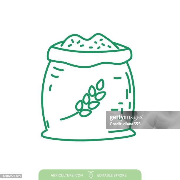 ilustrações, clipart, desenhos animados e ícones de ícone da linha de agricultura de saco de trigo em um fundo transparente - bag flour icon