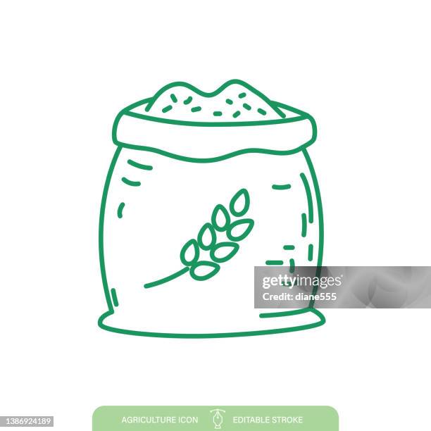 sack of wheat agriculture line icon on a transparent background - burlap sack stock illustrations