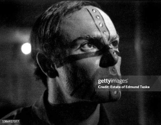 Close-up of American actor John Saxon in costume on an unspecified set, Hollywood, California, 1970.