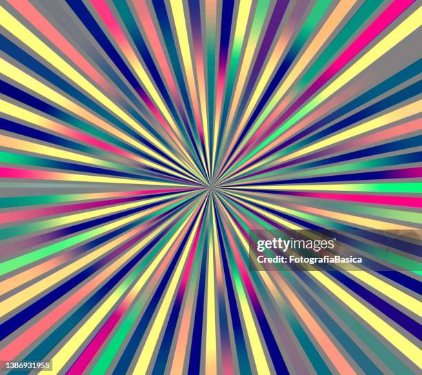 ilustrações, clipart, desenhos animados e ícones de linhas multicoloridas desaparecendo vórtice - op art