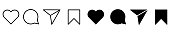 Social media icons: like, comment, share and save. Set with social media signs.
