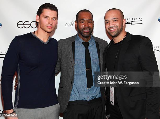 Vlad Yudin, designer Emilio Sosa and Edwin Mejia attend New York Fashion Week: Emilio Sosa Fashion Line Launch at Alvin Ailey Studios on February 10,...