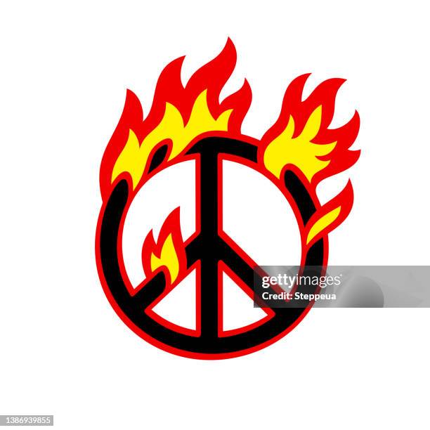 peace symbol on fire - apocalypse stock illustrations
