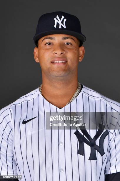 Luis Gil of the New York Yankees poses for a picture during media day 2022 at George M. Steinbrenner Field on March 15, 2022 in Tampa, Florida.