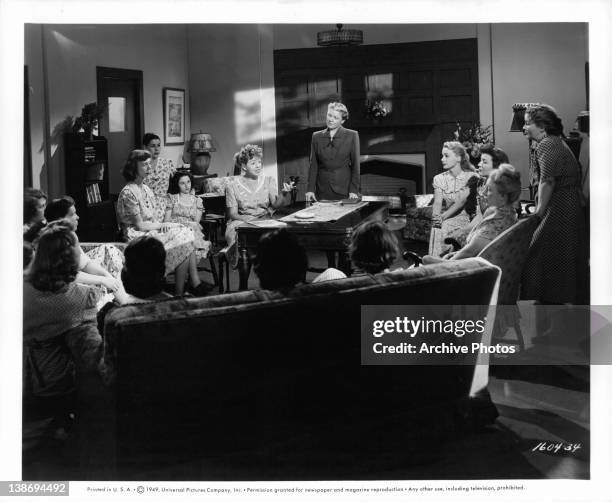 Member of the parole board asks Sarah Berner to explain prison regulations to a group of women at the California Institution for Women at Tehachapi....