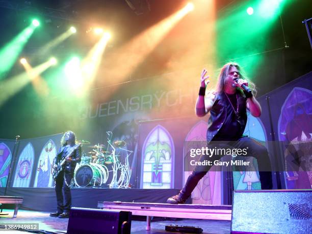 Todd La Torre and Michael Wilton perform in concert with Queensryche at HEB Center on March 20, 2022 in Cedar Park, Texas.