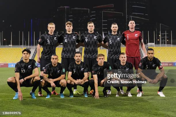 New Zealand starting eleven before the OFC 2022 FIFA World Cup qualifiers match between New Zealand and Fiji at Qatar SC Stadium on March 21, 2022 in...